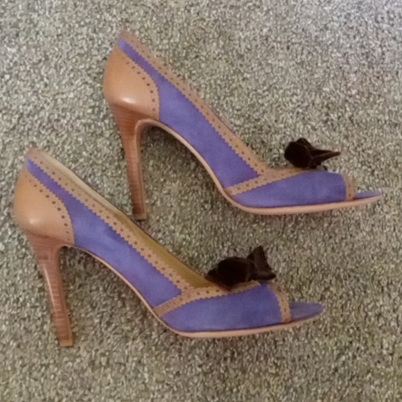 Valentino Garavani Shoes - Valentino Garavani Purple Suede Peep Toe Heels